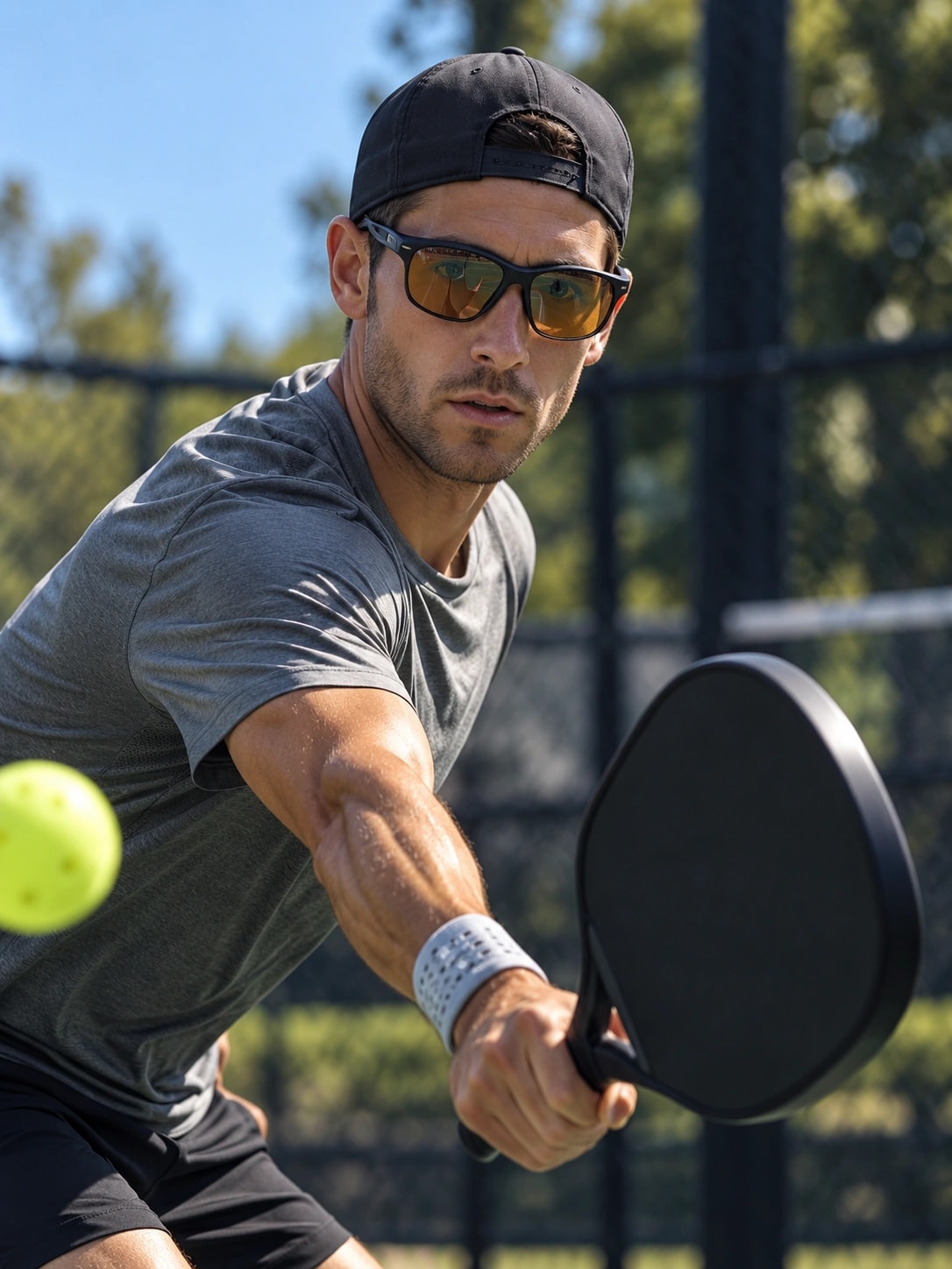 Pickleball player in action from the approved VCN mockup
